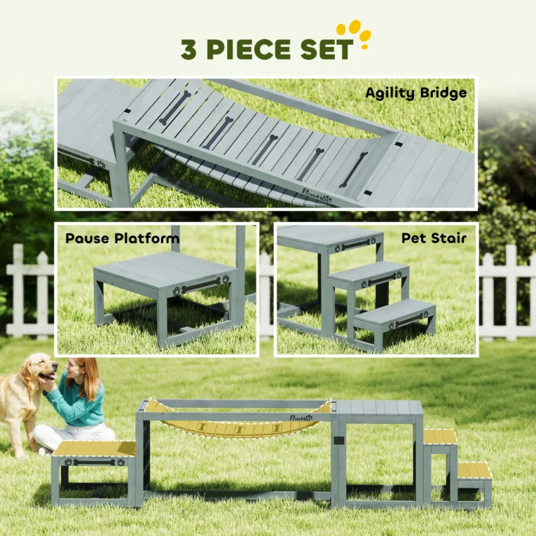 Three-Piece Wooden Dog Agility Course – Grey Three-Piece Wooden Dog Agility Course – Grey
