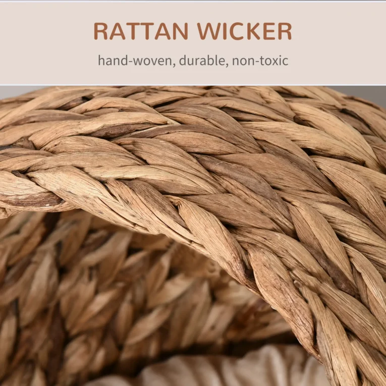 Raised Woven Cat Cave with Washable Cushion – Natural Brown