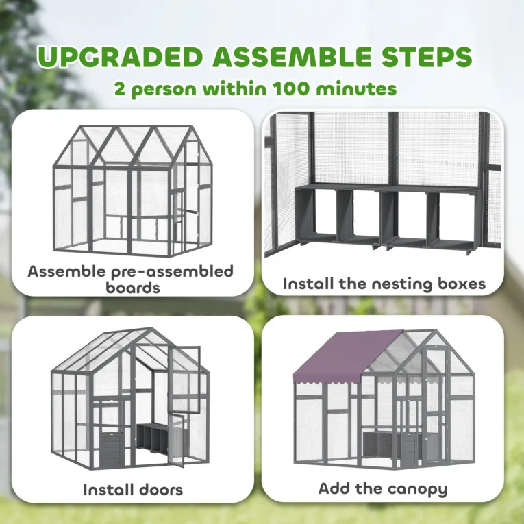 Walk-In Wooden Chicken Run with Nest Boxes and Cover – Purple Grey Walk-In Wooden Chicken Run with Nest Boxes and Cover – Purple Grey