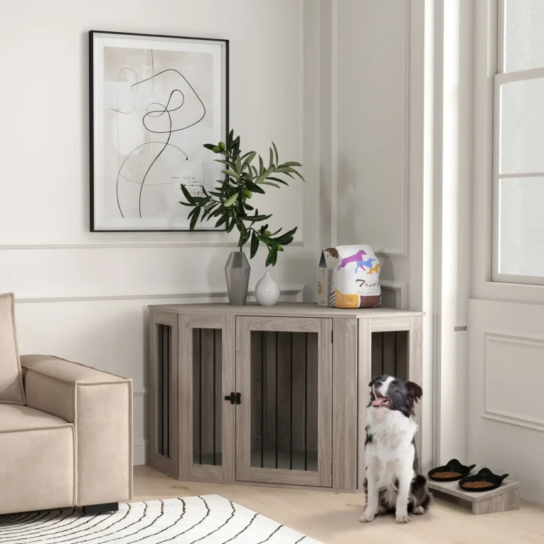 Furniture Dog Crate with Cushion – Walnut Brown, 121.6cm