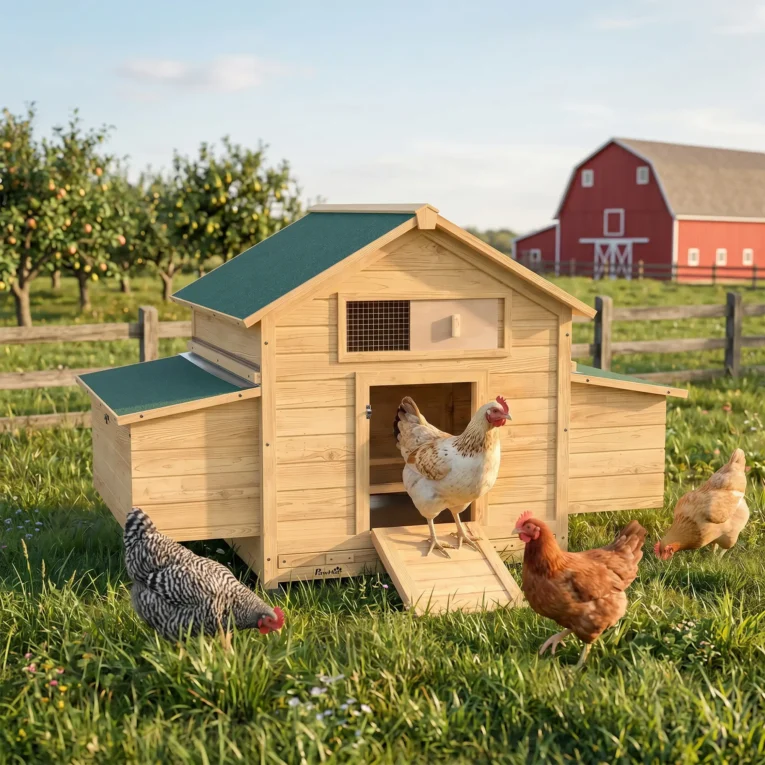 Wooden Hen House with Nesting Box – Yellow and Green