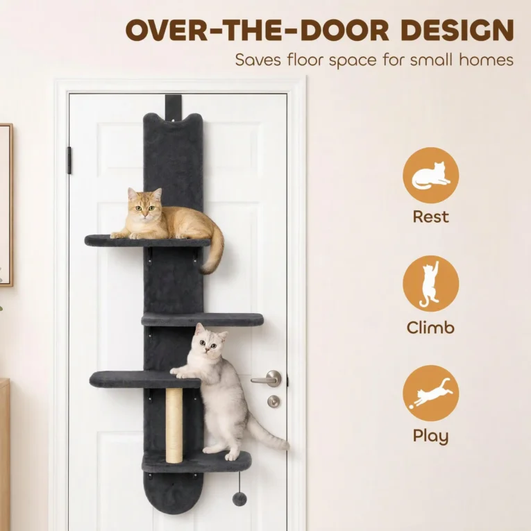 Over Door Cat Climber 4-Level Shelf – Dark Grey