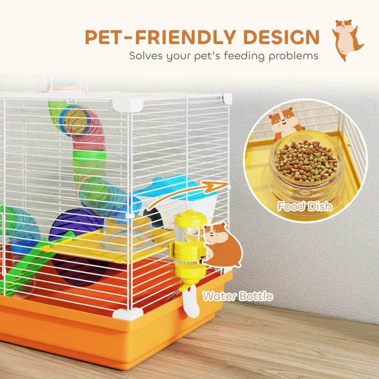 2-Tier Hamster Cage with Wheels and Tunnel Dwarf – Orange and white 2-Tier Hamster Cage with Wheels and Tunnel Dwarf – Orange and white