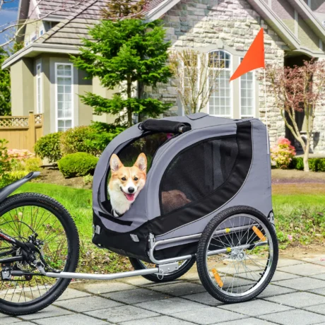 Mesh-Sided Dog Bike Trailer – Grey and Black