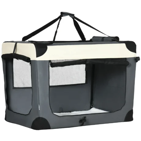 Three-Door Folding Pet Carrier – Grey, 91cm