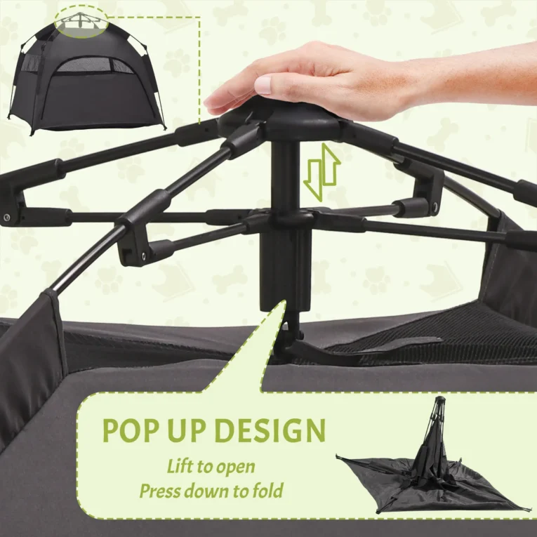 Folding Pet Tent with Mesh Windows – Charcoal, 120cm Folding Pet Tent with Mesh Windows – Charcoal, 120cm