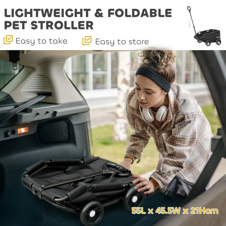 Low-Entry Pet Wagon with Cushion and Storage – Black