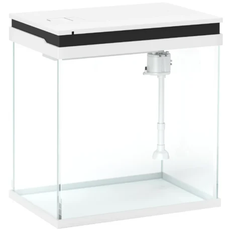 Compact Glass Aquarium with Pump and LED Lighting – White, 14L
