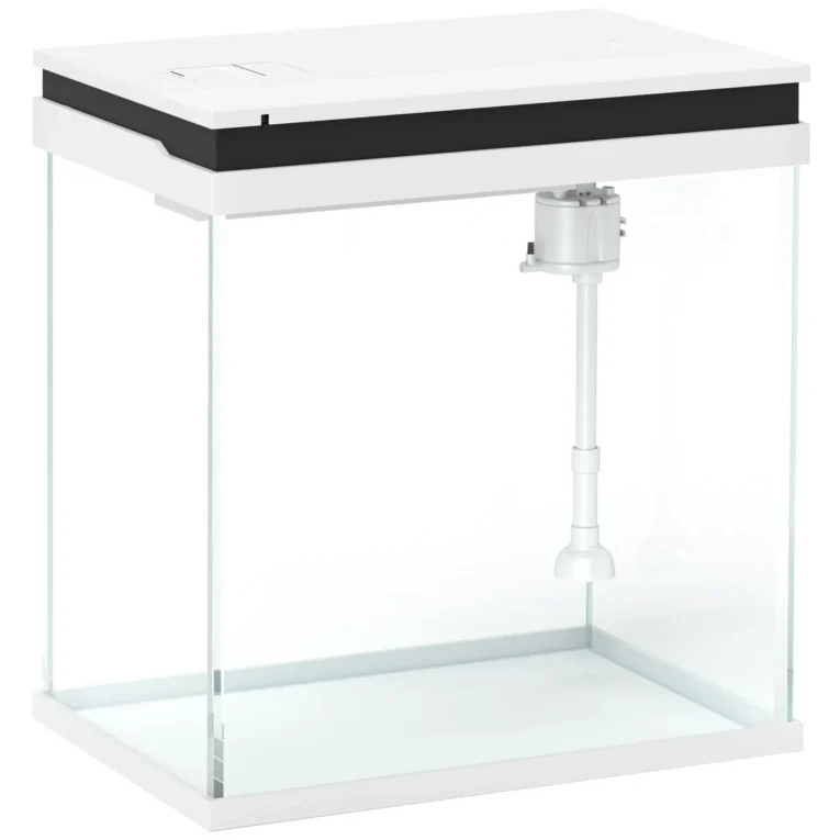 Compact Glass Aquarium with Pump and LED Lighting – White, 14L