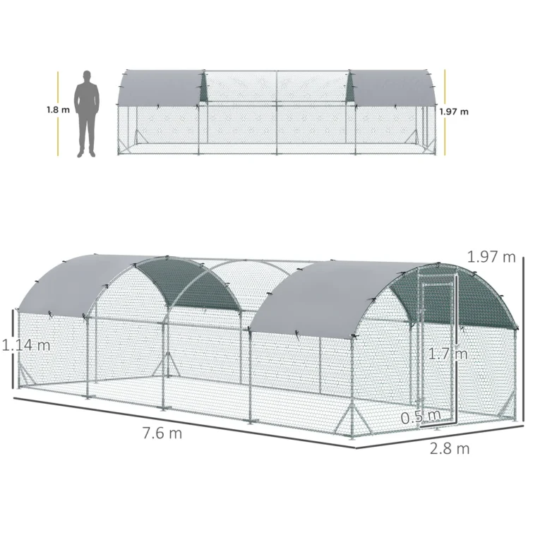 Large Walk-In Steel Poultry Run with Covers – 7.6 × 2.8m