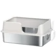 High-Sided Steel Cat Litter Tray with Removable Rim – Light Grey