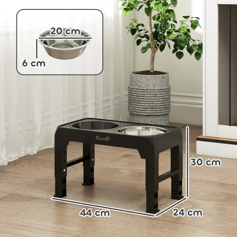 Adjustable Raised Dog Feeding Station with Slow Bowl – Black