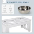 Raised Dog Feeding Bowls Stand Stainless Steel 44x24cm – White