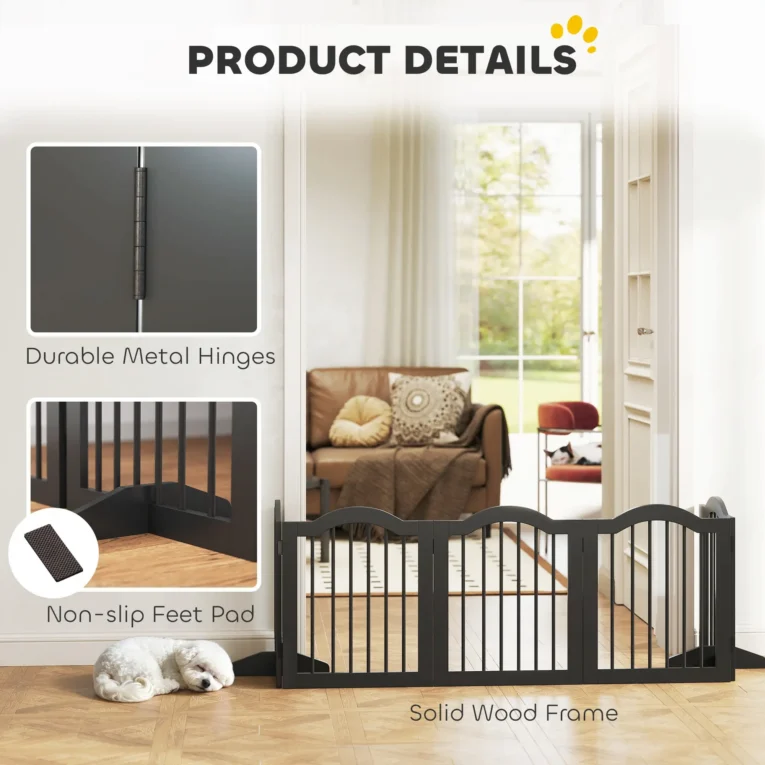 Five-Panel Folding Pet Barrier with Support Feet – Black, 61cm