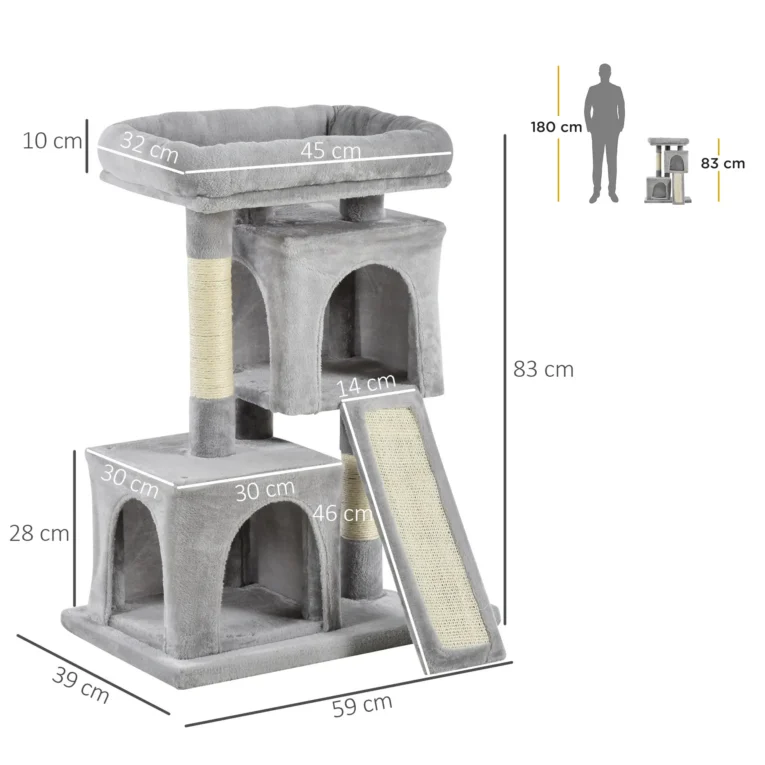 Dual-Condo Cat Activity Tree with Sisal Posts – Grey