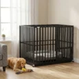Large Steel Dog Crate with Wheels and Feeding Door – Black, 107cm