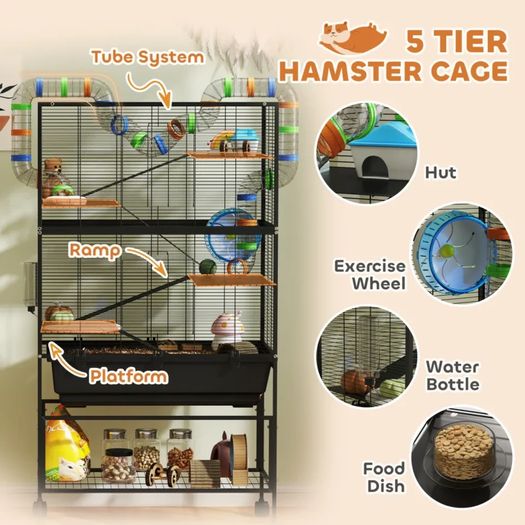 Five-Level Small-Animal Cage with Wheels and Deep Tray – Black Five-Level Small-Animal Cage with Wheels and Deep Tray – Black