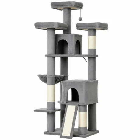 Tall Cat Tower with Three Beds and Two Dens &ndash; Dark Grey, 184cm
