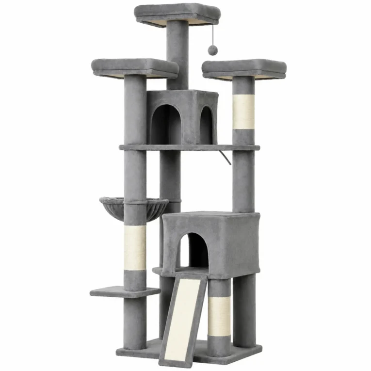 Tall Cat Tower with Three Beds and Two Dens – Dark Grey, 184cm Tall Cat Tower with Three Beds and Two Dens – Dark Grey, 184cm