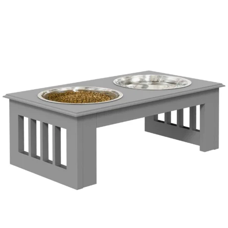 Raised Double Dog Bowl Stand &ndash; Grey, 0.9L Bowls